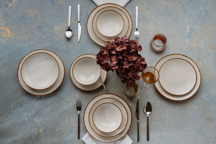 Hermia GBSATN24KY458KH Vajilla de Porcelana 24 Piezas Blanco y Marrón